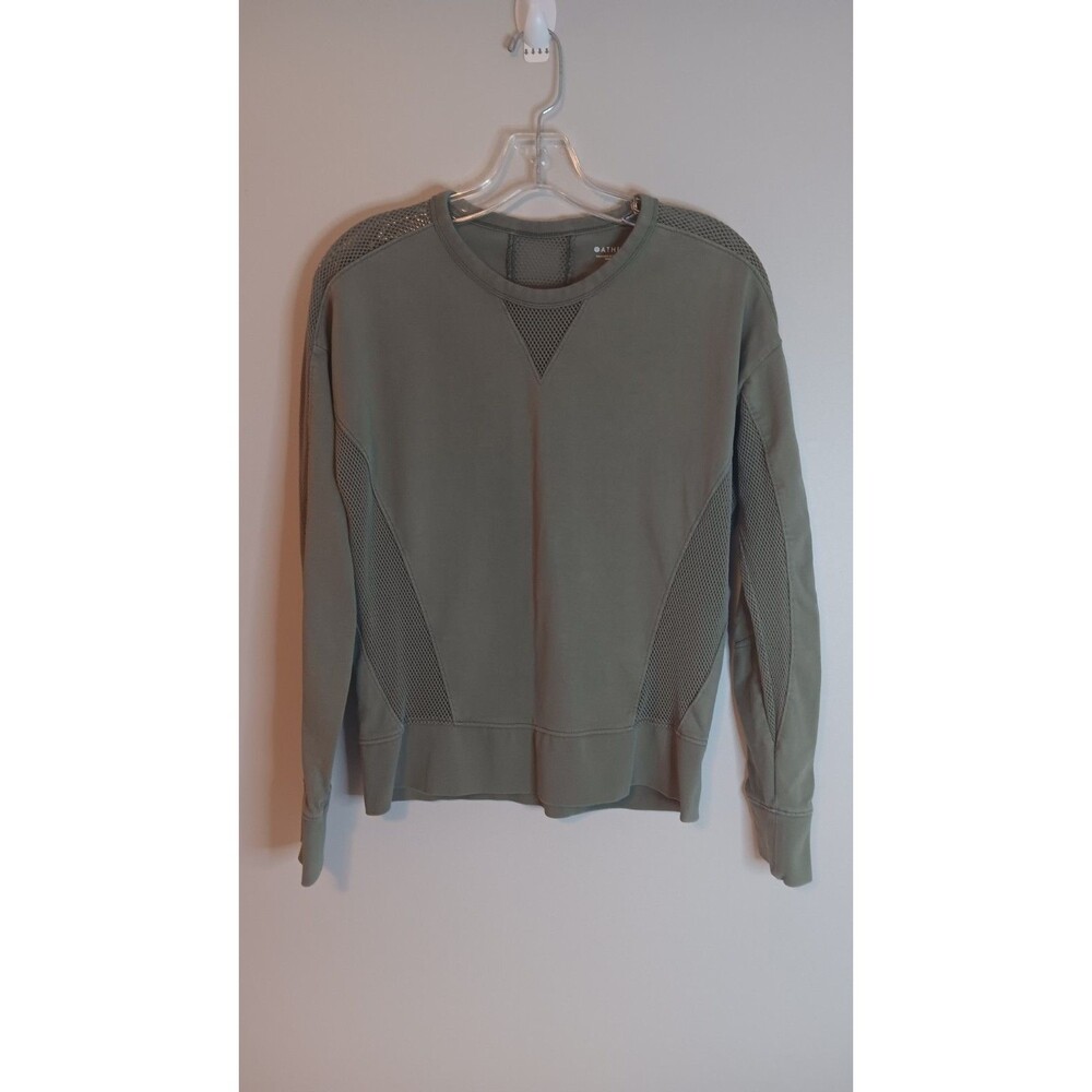 Athleta Women Olive Green Sweatshirt Sz Small Mesh Cotton Athleisure Yoga Gorp